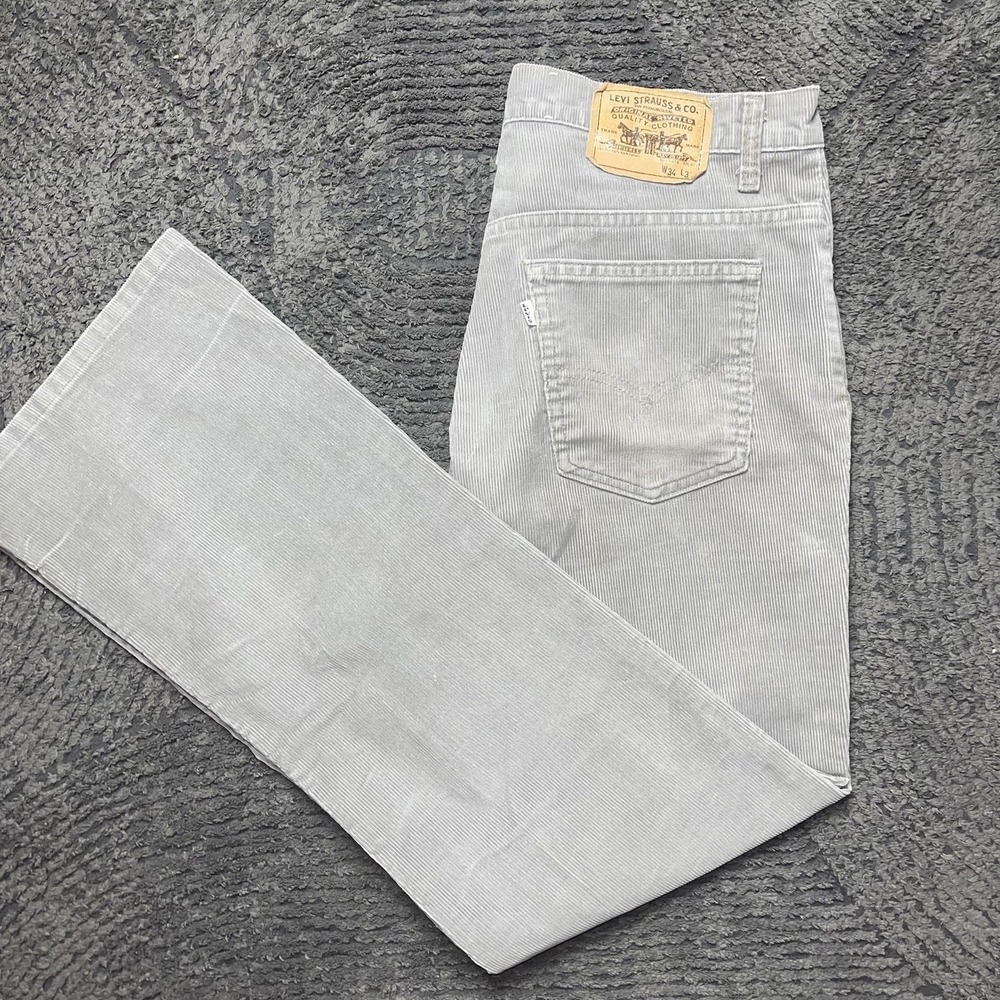 Vintage Levi's 515 Men's 34x31 Corduroy‎ Pants USA Made Gray Straight Leg